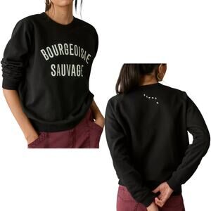 Clare V. Women's 'Bourgeoisie Sauvage' Sweatshirt, Cotton Pullover, Black Medium